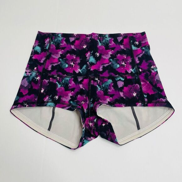 Lululemon Wunder Short 2" Mini Midnight Bloom Black Deep Fuschia Athletic Shorts - Picture 9 of 9